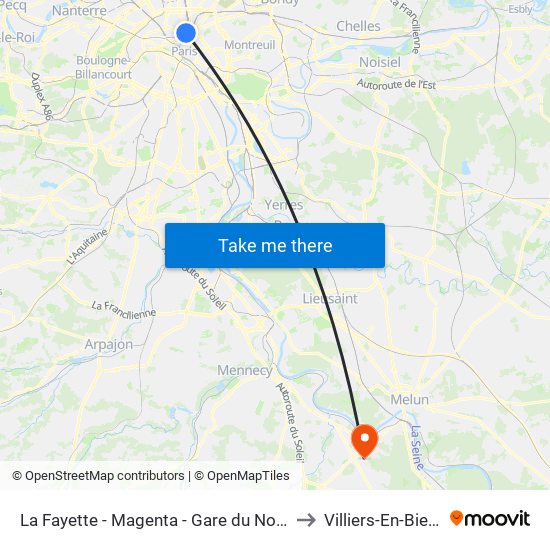 La Fayette - Magenta - Gare du Nord to Villiers-En-Biere map