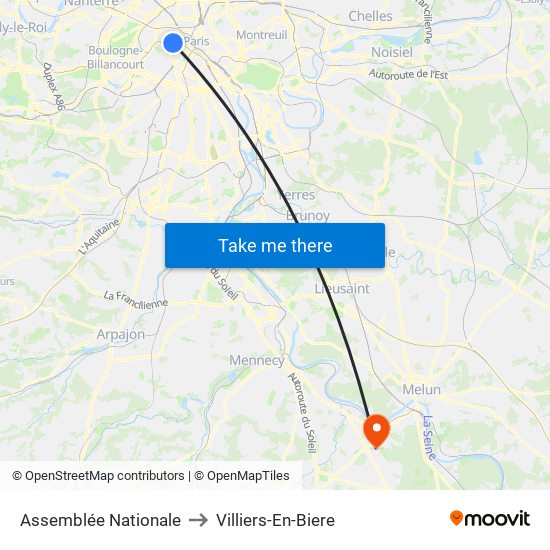 Assemblée Nationale to Villiers-En-Biere map