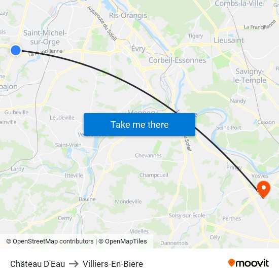 Château D'Eau to Villiers-En-Biere map