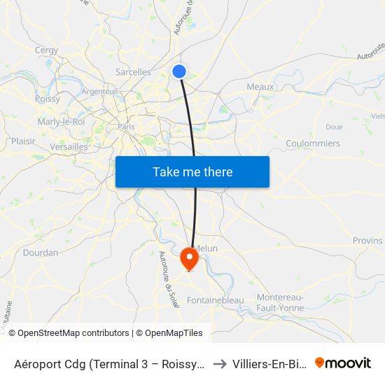 Aéroport Cdg (Terminal 3 – Roissypôle) to Villiers-En-Biere map