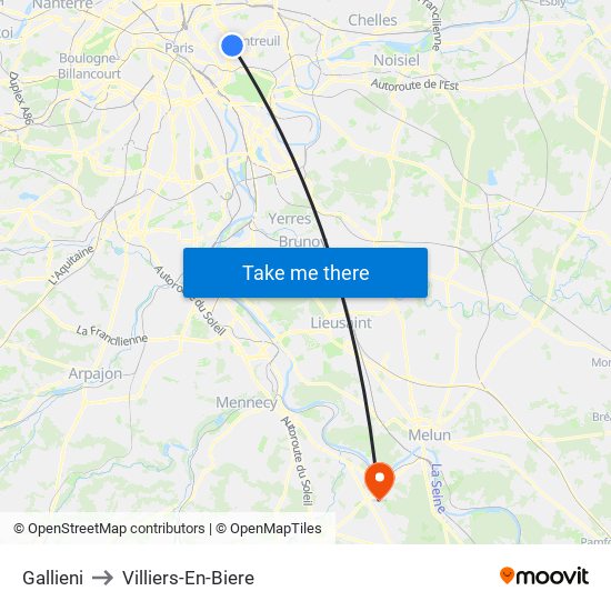 Gallieni to Villiers-En-Biere map