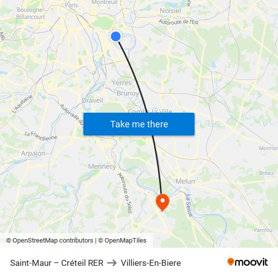Saint-Maur – Créteil RER to Villiers-En-Biere map