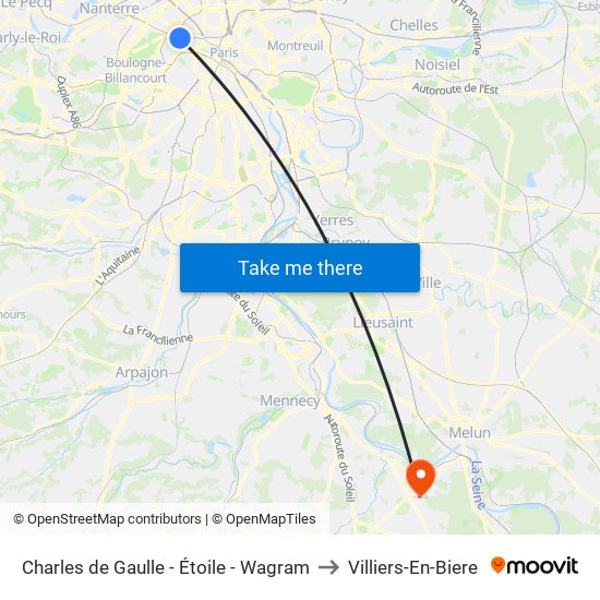Charles de Gaulle - Étoile - Wagram to Villiers-En-Biere map
