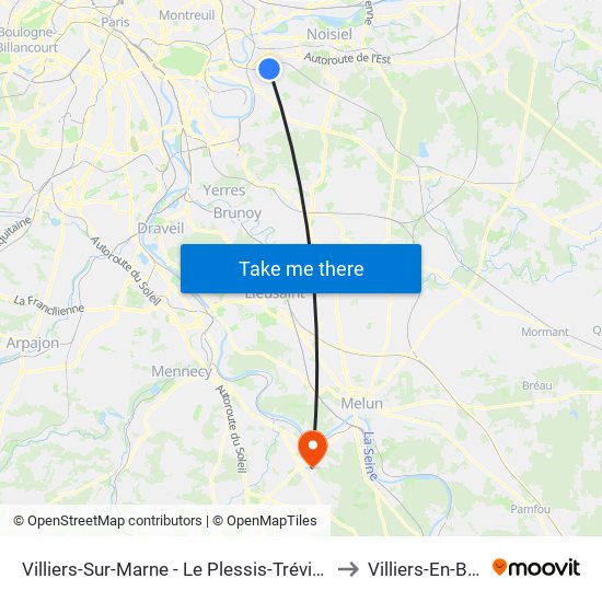 Villiers-Sur-Marne - Le Plessis-Trévise RER to Villiers-En-Biere map
