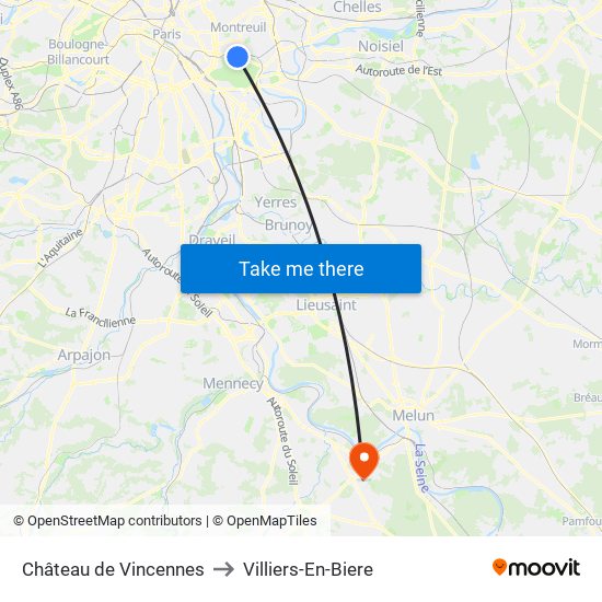 Château de Vincennes to Villiers-En-Biere map
