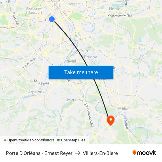 Porte D'Orléans - Ernest Reyer to Villiers-En-Biere map