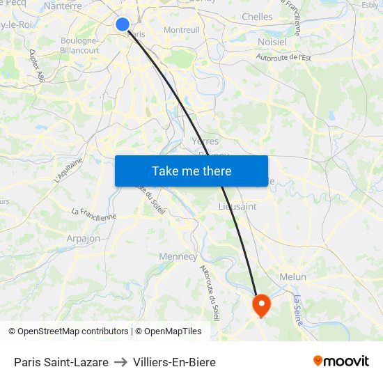 Paris Saint-Lazare to Villiers-En-Biere map