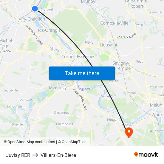 Juvisy RER to Villiers-En-Biere map