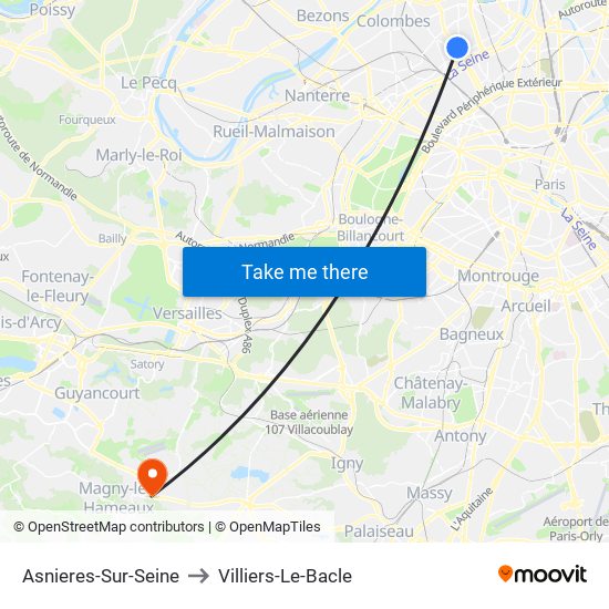 Asnieres-Sur-Seine to Villiers-Le-Bacle map