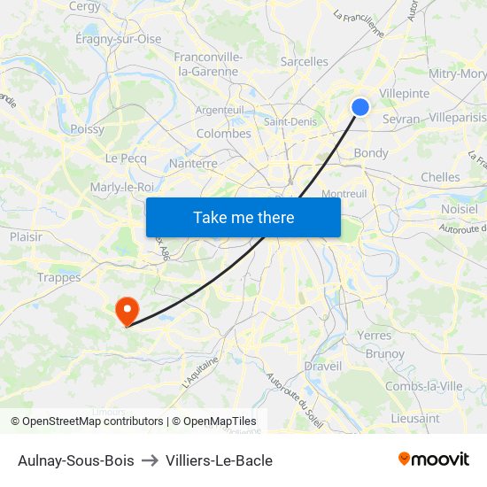 Aulnay-Sous-Bois to Villiers-Le-Bacle map