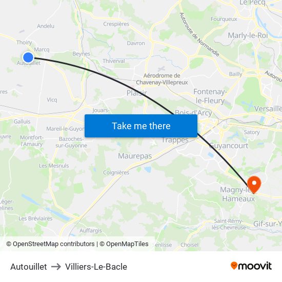 Autouillet to Villiers-Le-Bacle map