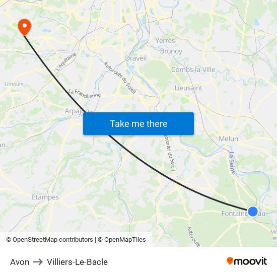 Avon to Villiers-Le-Bacle map
