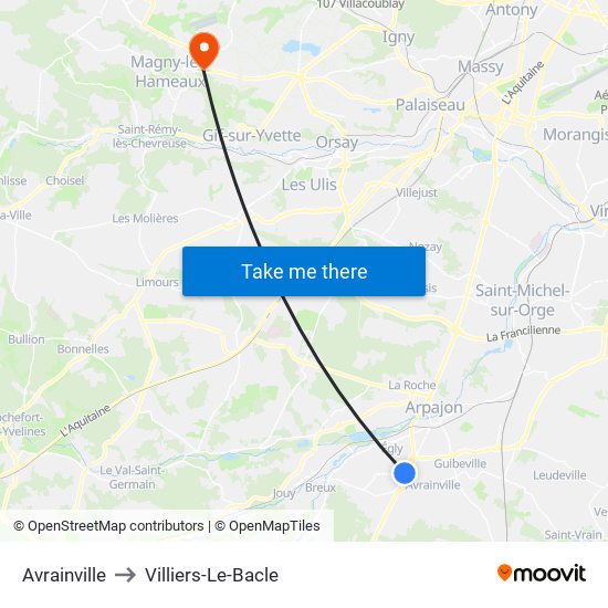 Avrainville to Villiers-Le-Bacle map