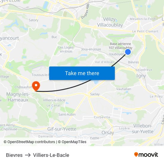 Bievres to Villiers-Le-Bacle map