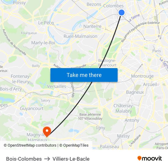 Bois-Colombes to Villiers-Le-Bacle map