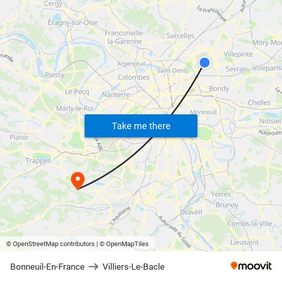 Bonneuil-En-France to Villiers-Le-Bacle map