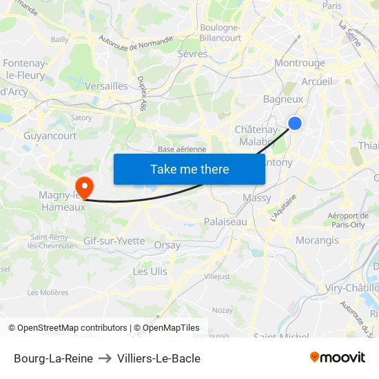 Bourg-La-Reine to Villiers-Le-Bacle map