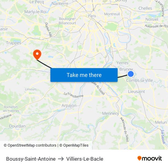 Boussy-Saint-Antoine to Villiers-Le-Bacle map