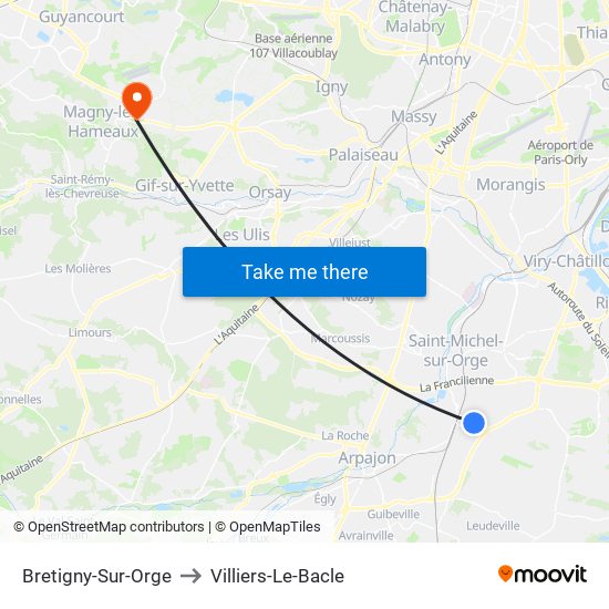 Bretigny-Sur-Orge to Villiers-Le-Bacle map