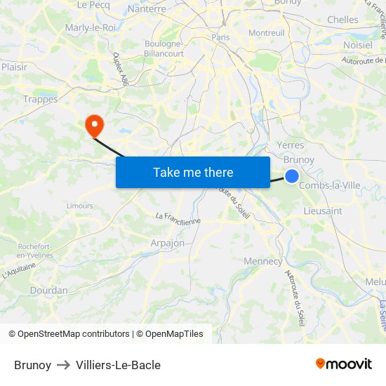 Brunoy to Villiers-Le-Bacle map