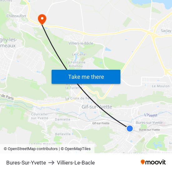 Bures-Sur-Yvette to Villiers-Le-Bacle map