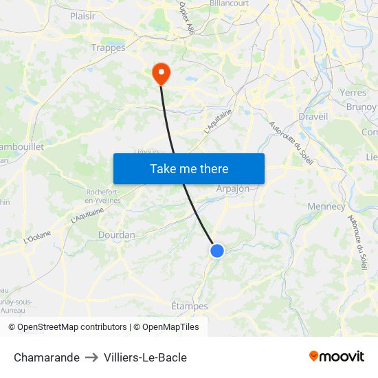 Chamarande to Villiers-Le-Bacle map