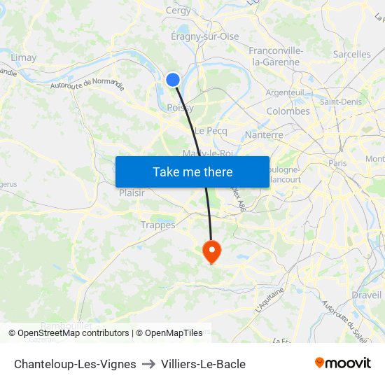 Chanteloup-Les-Vignes to Villiers-Le-Bacle map