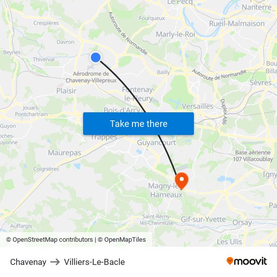 Chavenay to Villiers-Le-Bacle map