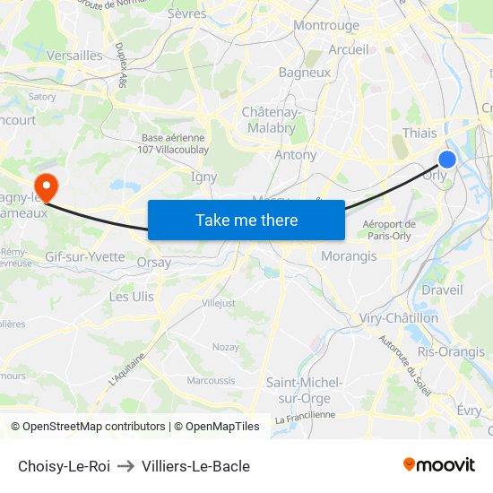 Choisy-Le-Roi to Villiers-Le-Bacle map