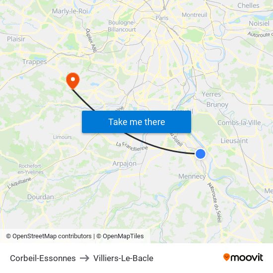 Corbeil-Essonnes to Villiers-Le-Bacle map