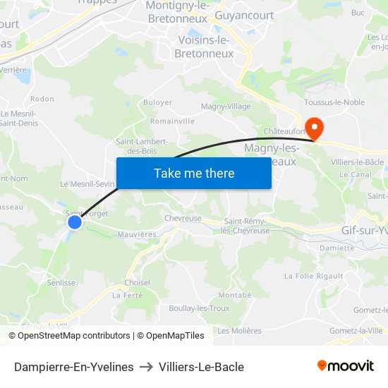 Dampierre-En-Yvelines to Villiers-Le-Bacle map