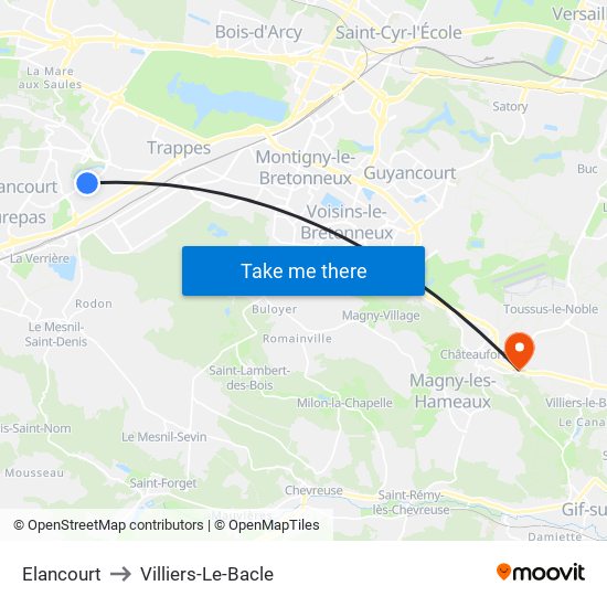 Elancourt to Villiers-Le-Bacle map