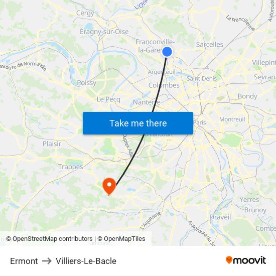Ermont to Villiers-Le-Bacle map
