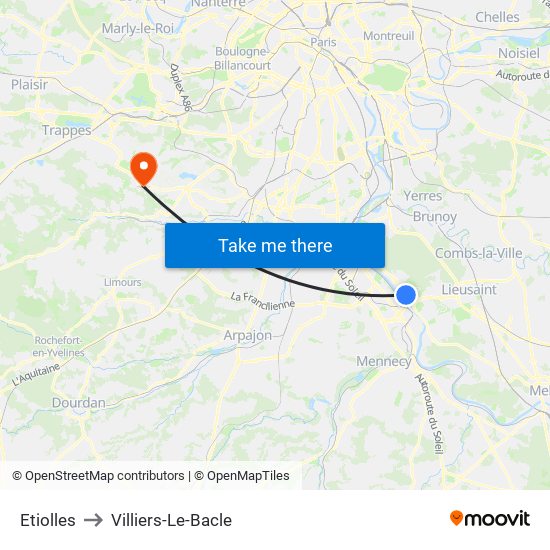 Etiolles to Villiers-Le-Bacle map