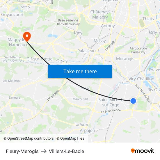 Fleury-Merogis to Villiers-Le-Bacle map
