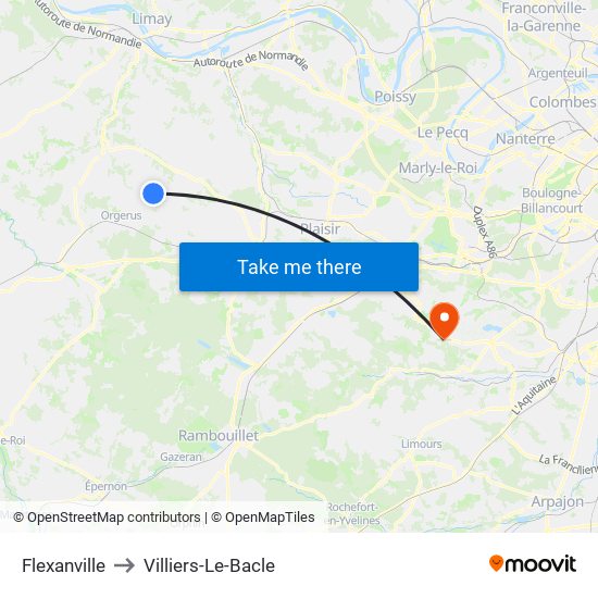 Flexanville to Villiers-Le-Bacle map