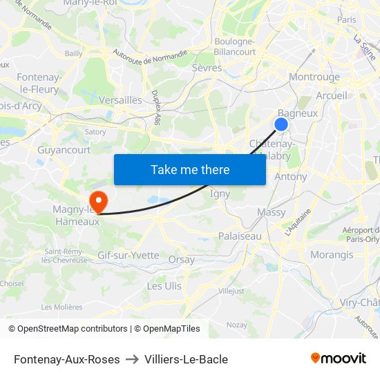 Fontenay-Aux-Roses to Villiers-Le-Bacle map
