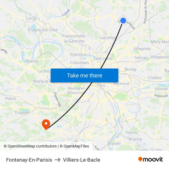 Fontenay-En-Parisis to Villiers-Le-Bacle map