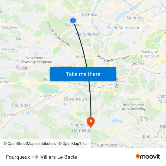 Fourqueux to Villiers-Le-Bacle map
