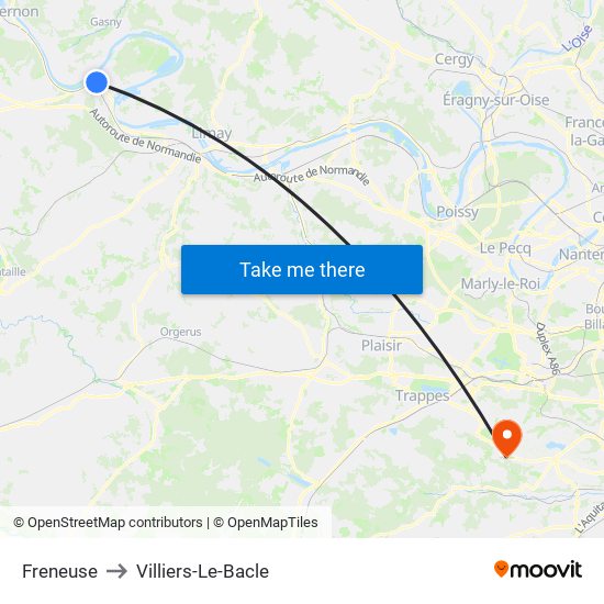 Freneuse to Villiers-Le-Bacle map