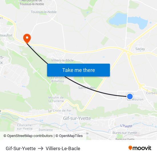 Gif-Sur-Yvette to Villiers-Le-Bacle map