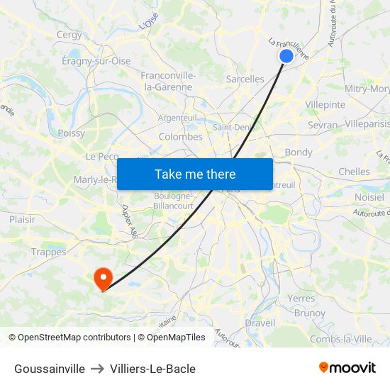 Goussainville to Villiers-Le-Bacle map