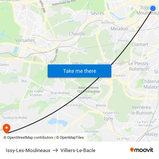 Issy-Les-Moulineaux to Villiers-Le-Bacle map