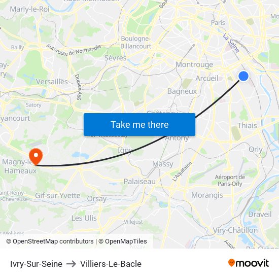 Ivry-Sur-Seine to Villiers-Le-Bacle map