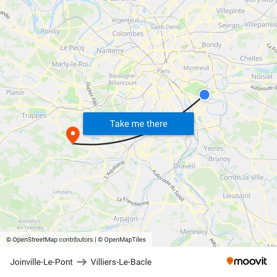 Joinville-Le-Pont to Villiers-Le-Bacle map