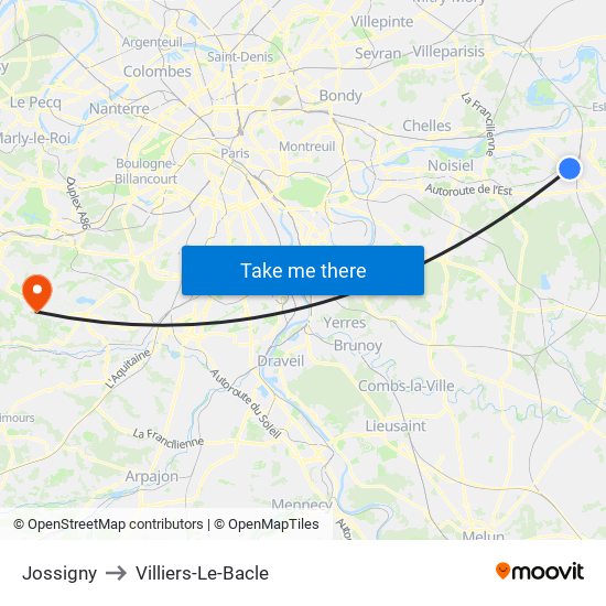 Jossigny to Villiers-Le-Bacle map