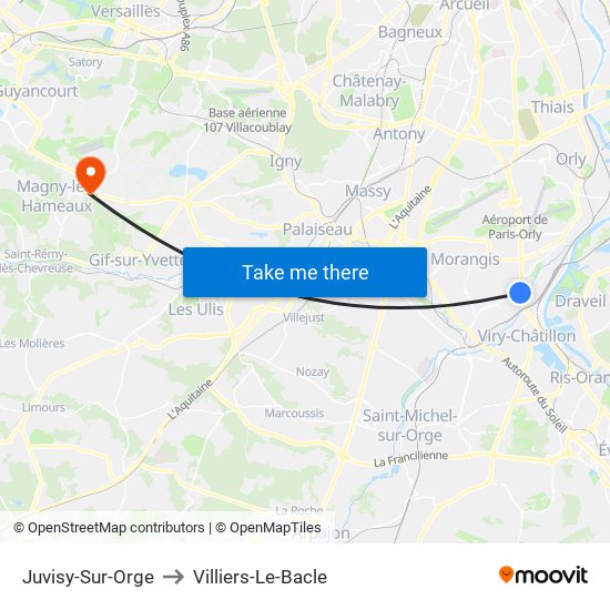 Juvisy-Sur-Orge to Villiers-Le-Bacle map