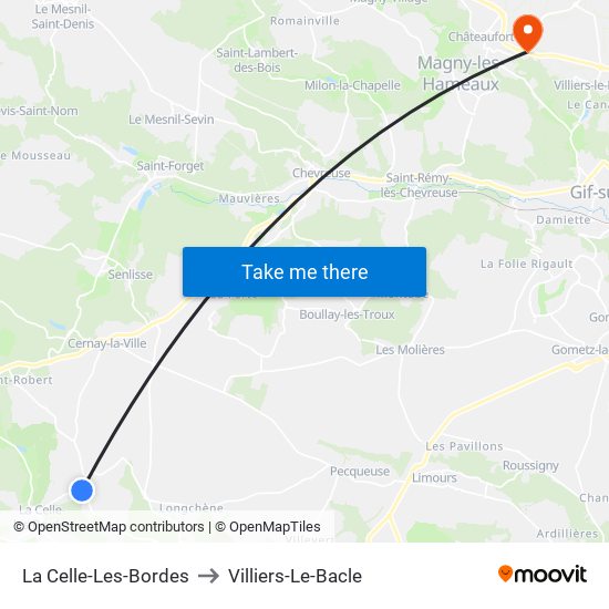 La Celle-Les-Bordes to Villiers-Le-Bacle map