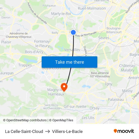 La Celle-Saint-Cloud to Villiers-Le-Bacle map