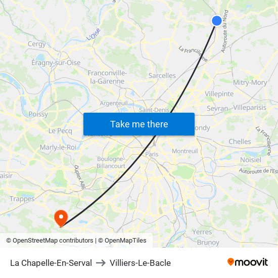 La Chapelle-En-Serval to Villiers-Le-Bacle map